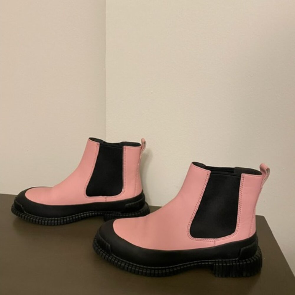 Pink Chelsea Ankle Boots with Black Elastic Panels